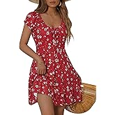 HUHOT Teen Petite Women Floral Short Summer Mini Dresses with Pockets Cute Milkmaid Sundress 2026