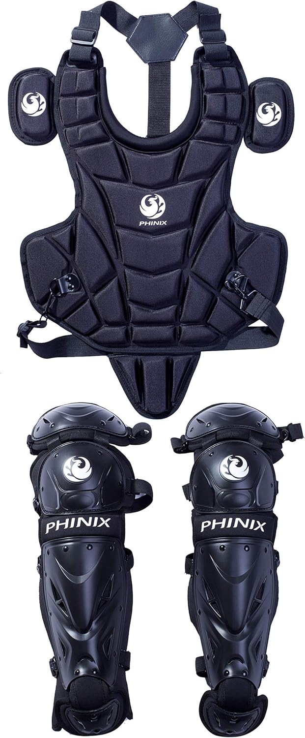 PHINIX Catcher's Set Chest Protector and Shin Guards, Specially Produced for Youth Practice (Black) : Sports & Outdoors