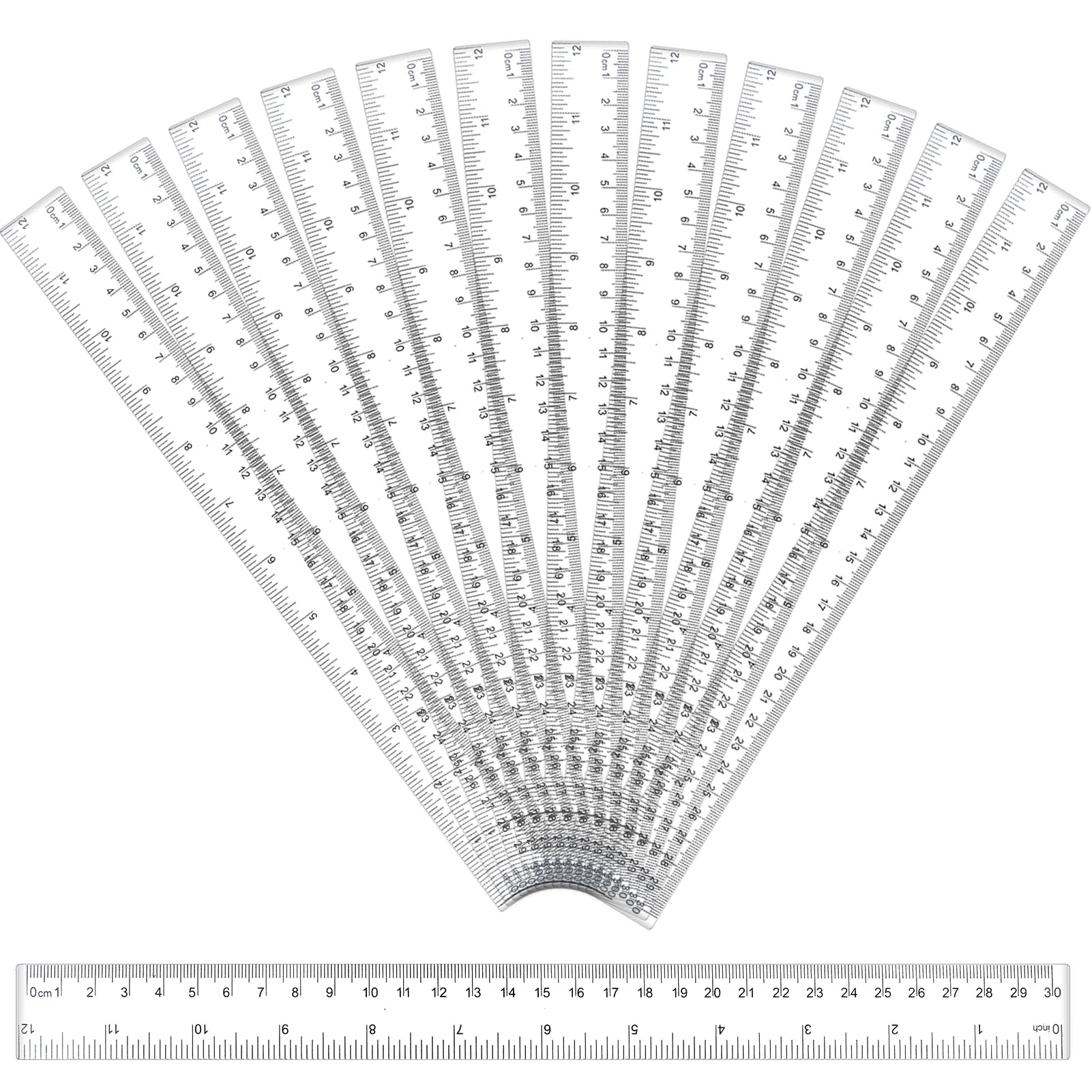 12Pcs 30cm Ruler Clear Plastic 12inch Long Shatterproof Straight Multipack Measuring Ruler Transparent School Rulers Set for Kids Student Gift Drawing Office