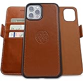 Dreem Vegan Leather Magnetic Detachable Wallet Case for iPhone 13 Pro | Built-in Phone Stand, RFID Blocking Card Holder Flip Cover, MagSafe Compatible, Gift Box [Fibonacci: Caramel]