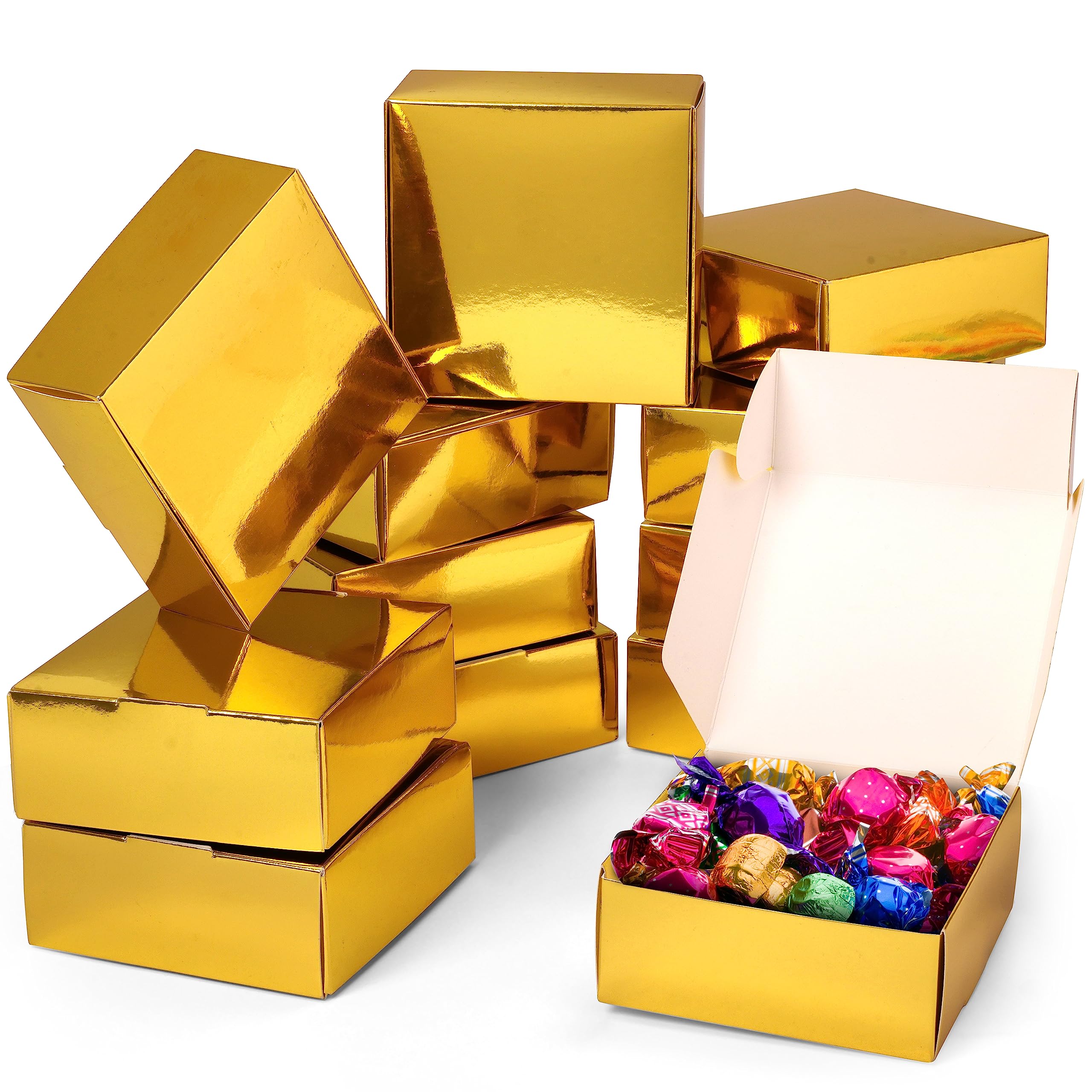 Kurtzy 20 Pack Gold Kraft Gift Boxes - Box Measures 12 x 12 x 5cm (4.72 x 4.72 x 1.96 inches) - Easy Assemble Square Presentation Favour Present Box - Parties, Birthdays, Weddings, Holidays