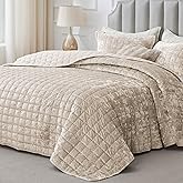 BEDELITE Velvet Quilt Set King Size - Luxury Velvet Comforter Bedding Set 3 Pieces, Soft Cozy Shiny Urban Taupe Oversized Bedspread Coverlet for All Seasons with 2 Pillow Shams