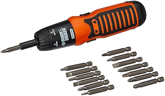 BLACK+DECKER A7073 6V Battery Powered Screwdriver with onboard LED Light & 14 pc bits