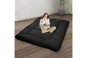 BOMNIOOC Japanese Floor Mattress,4" Thicken Japanese Floor Sleeping Pad Foldable,Futon Mattress Suitable for Camping and Guest Room (Black, Full (80" X 47"))