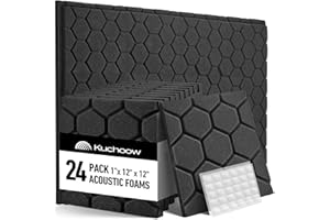 KUCHOOW Acoustic Foam 24 Pack Sound Proof Foam Panels for Walls 1"X 12" X 12" Acoustic Panels Sound Absorbing Acoustic Panel Noise Cancelling Wall Panels Sound Proof Panels for Walls Podcast Studio Equipment