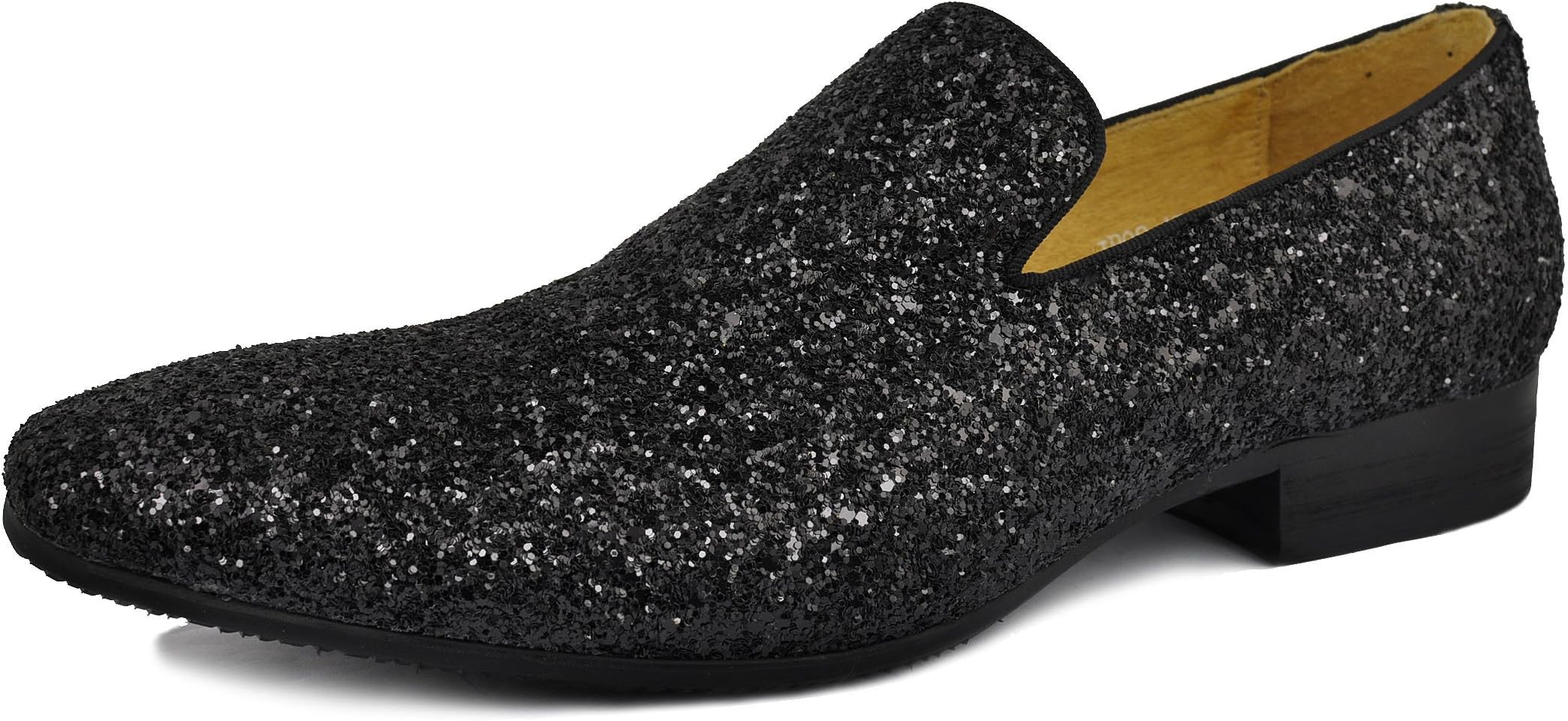 Fulinken Men Genuine Leather Mens Metallic Textured Slip-on Glitter Loafers Shoes