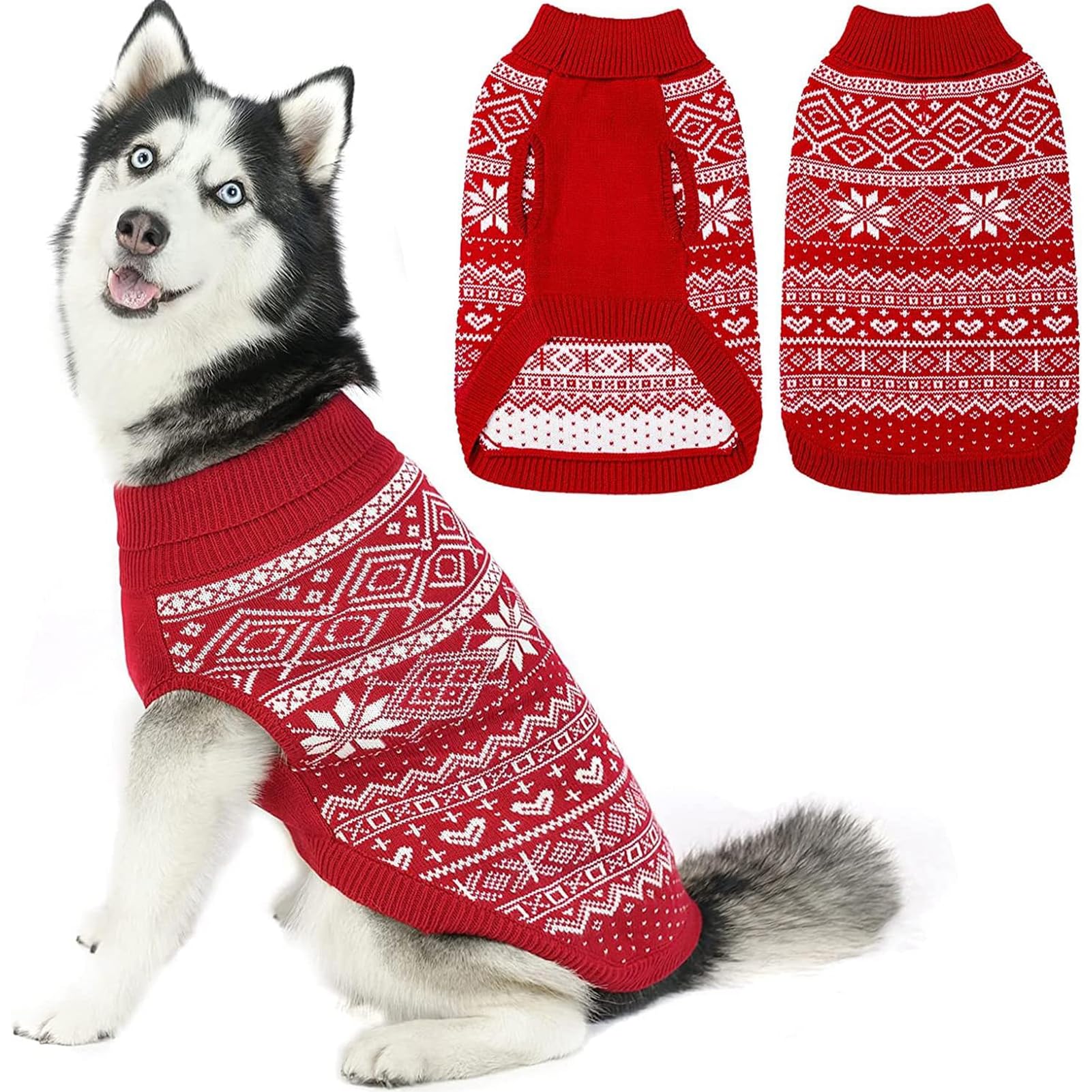 HOMIMP Dog Sweater Argyle - Warm Sweater Winter Clothing Puppies Soft Coat, Ugly Dog Sweater for Small Medium and Large Dogs, Pet Clothing Boy Girl Red