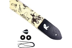 REVOLUTION STRAPS Country Cowboy Guitar Strap, Bronco Horse, Genuine Leather Ends, Includes 2 Strap Locks & 1 Pick. Pick Pocket, For Bass, Electric & Acoustic Guitars Gift for Guitar Players Men