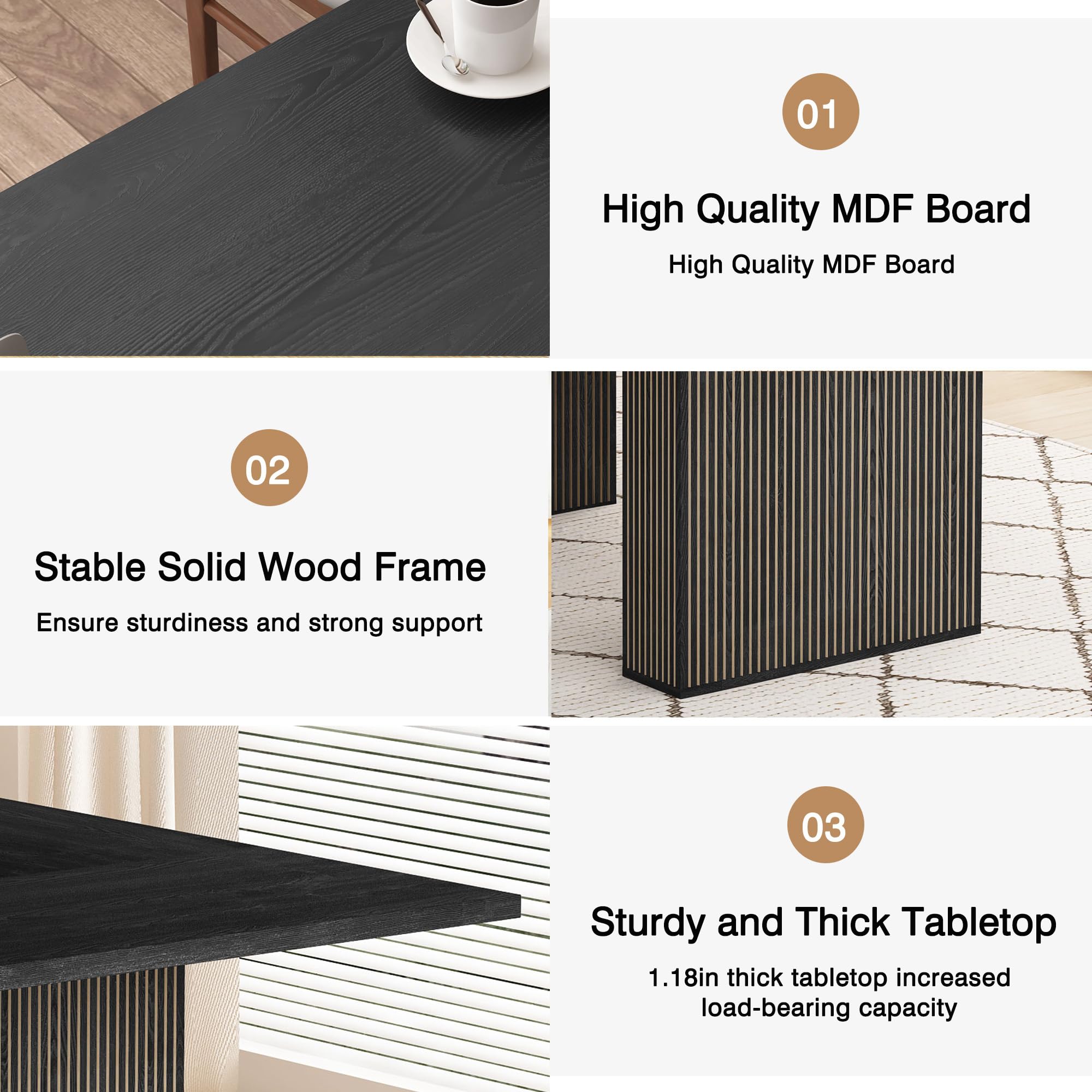 78 Inch Dining Table For 6 8 10, Modern Farmhouse Rectangular Kitchen ...