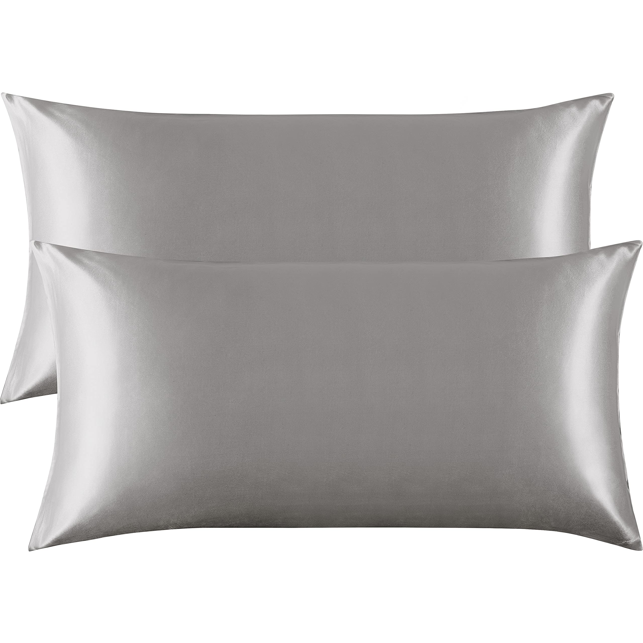 FLXXIE 2 Pack Satin Pillowcases for Skin and Hair, Luxurious and Silky King Pillow Cases with Envelope Closure, Grey, 50x90 cm