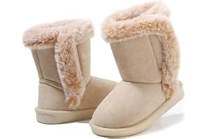 LONSOEN Kids Girls Boys Winter Warm Boots Suede Lightweight Faux Fur Lined Mid Calf Snow Boots for Toddler/Little Kid