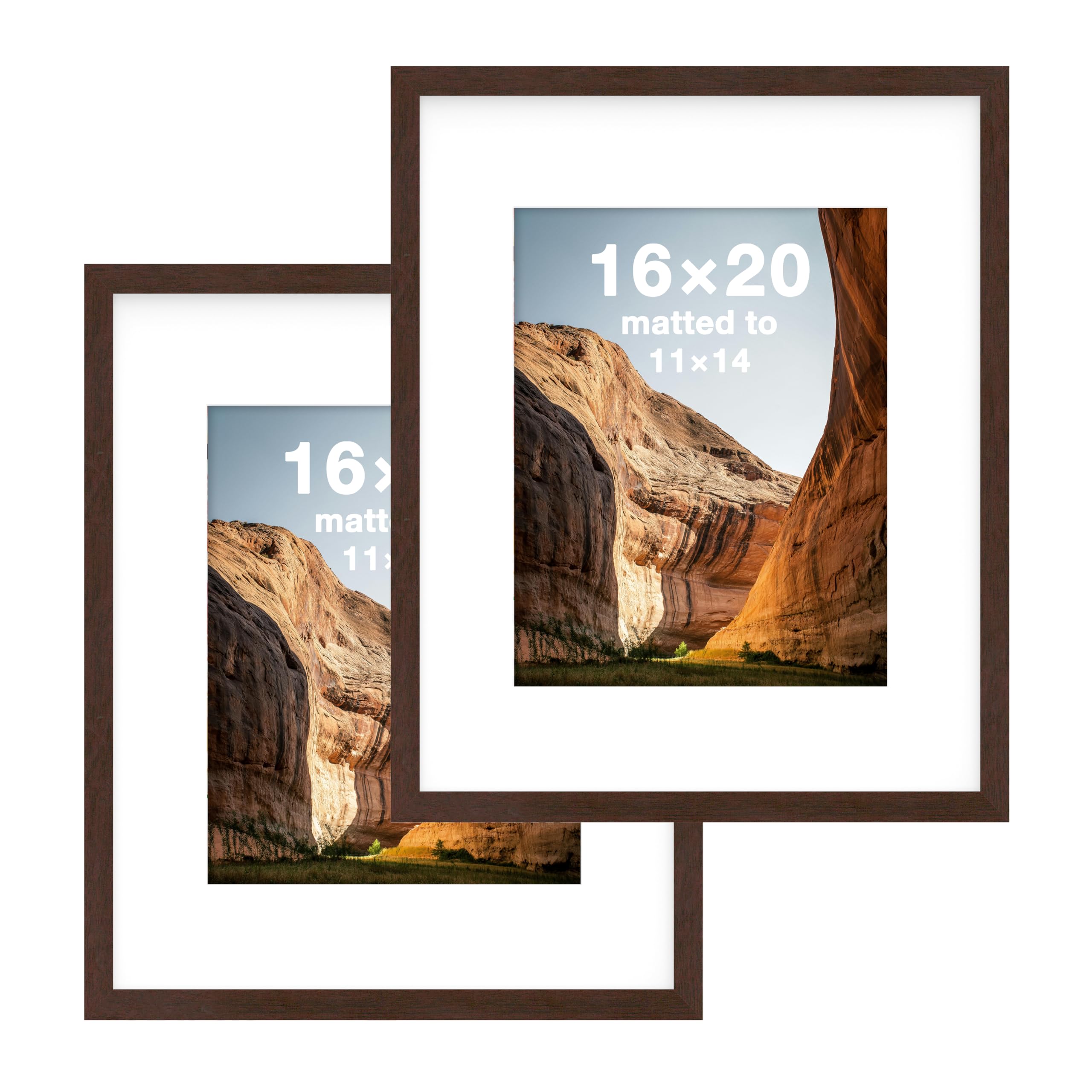 Photo 1 of FrameWorks 16x20 mat to 11x14 Classic Wooden Picture Frames With Tempered Glass | Mahogany | 2-Pack