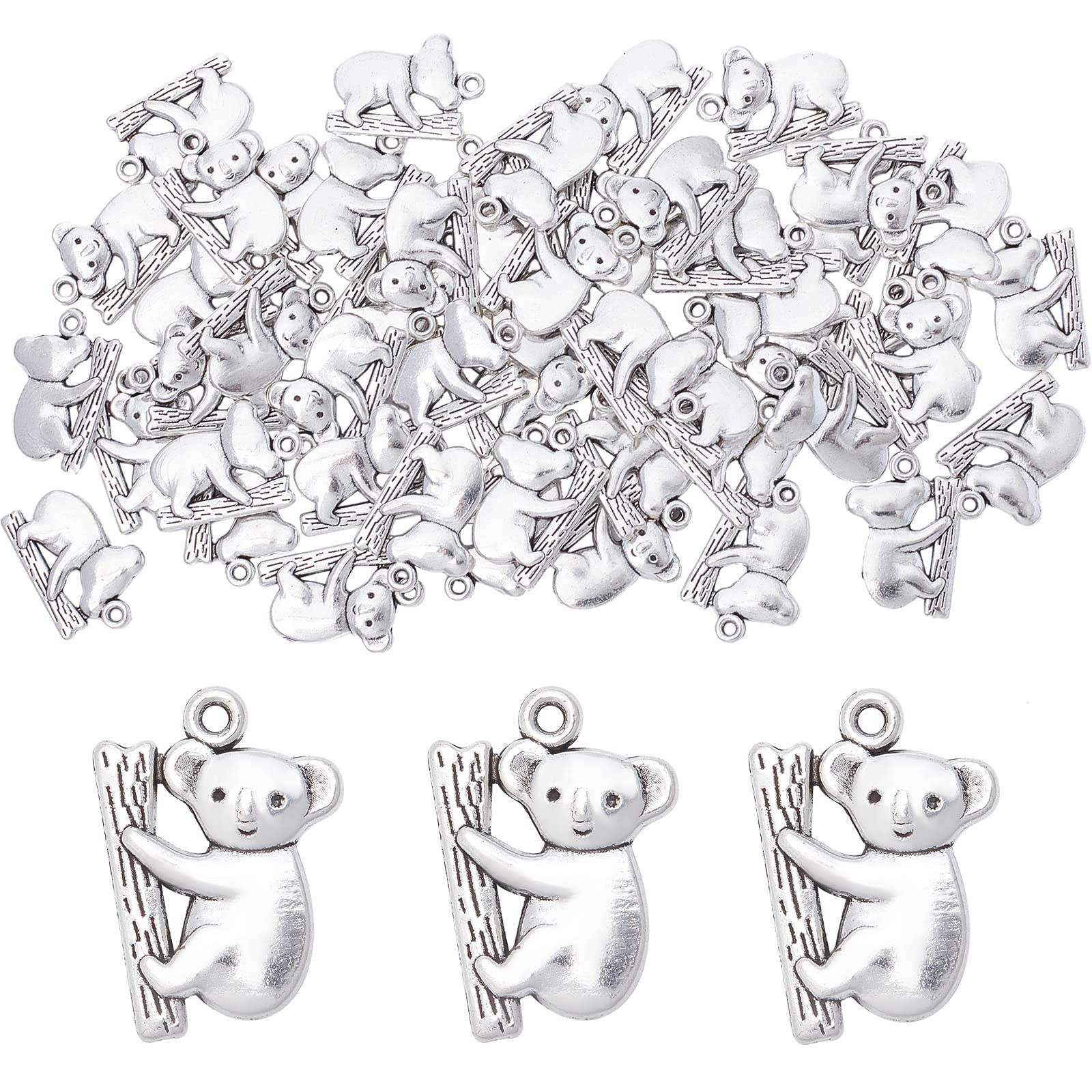 SUNNYCLUE 1 Box 50Pcs Koala Bear Charm Silver Koala Charms Bulk Tibetan Alloy Zoo Animal Charm for Jewellery Making Charms Supplies DIY Craft Necklace Bracelet Earring Crafting Women Beginners Adults