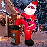 8ft Christmas Inflatable Outdoor Decorations, Blow up Yard Decor with Santa Claus Plays The Guitar and Sings While Stepping on The Speaker, Bright LED Lights Christmas Outdoor Decorations