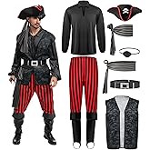 Spooktacular Creations Men Pirate Costume, Adult Pirate Shirt Vest Viking Pants Hat Set for Halloween Themed Parties
