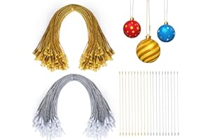Lemonfilter 200pcs Christmas Ornament Hanger,Silver Ornaments Hooks and Gold Christmas Ornament Hangers String Ornament Precut Hanging Ropes with Snaps Locking for Christmas Tree Ornament Decorations