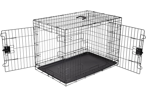 Amazon Basics - Durable, Foldable Metal Wire Dog Crate with Tray, Double Door, 36 x 23 x 25 Inches, Black
