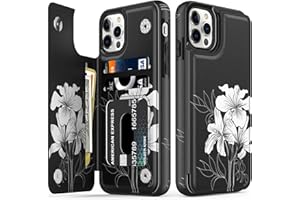 LETO for iPhone 13 Pro Case,Flip Folio Leather Wallet Cover with Fashion Flower Designs for Girls Women,Built-in Card Slots Kickstand Protective Phone Shell 6.1" White Florals