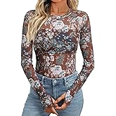 Dealmore Womens Mesh Sheer Lace Going Out Slim Fitted See Through Tops Spring Fashion Clothes 2026 Outfits