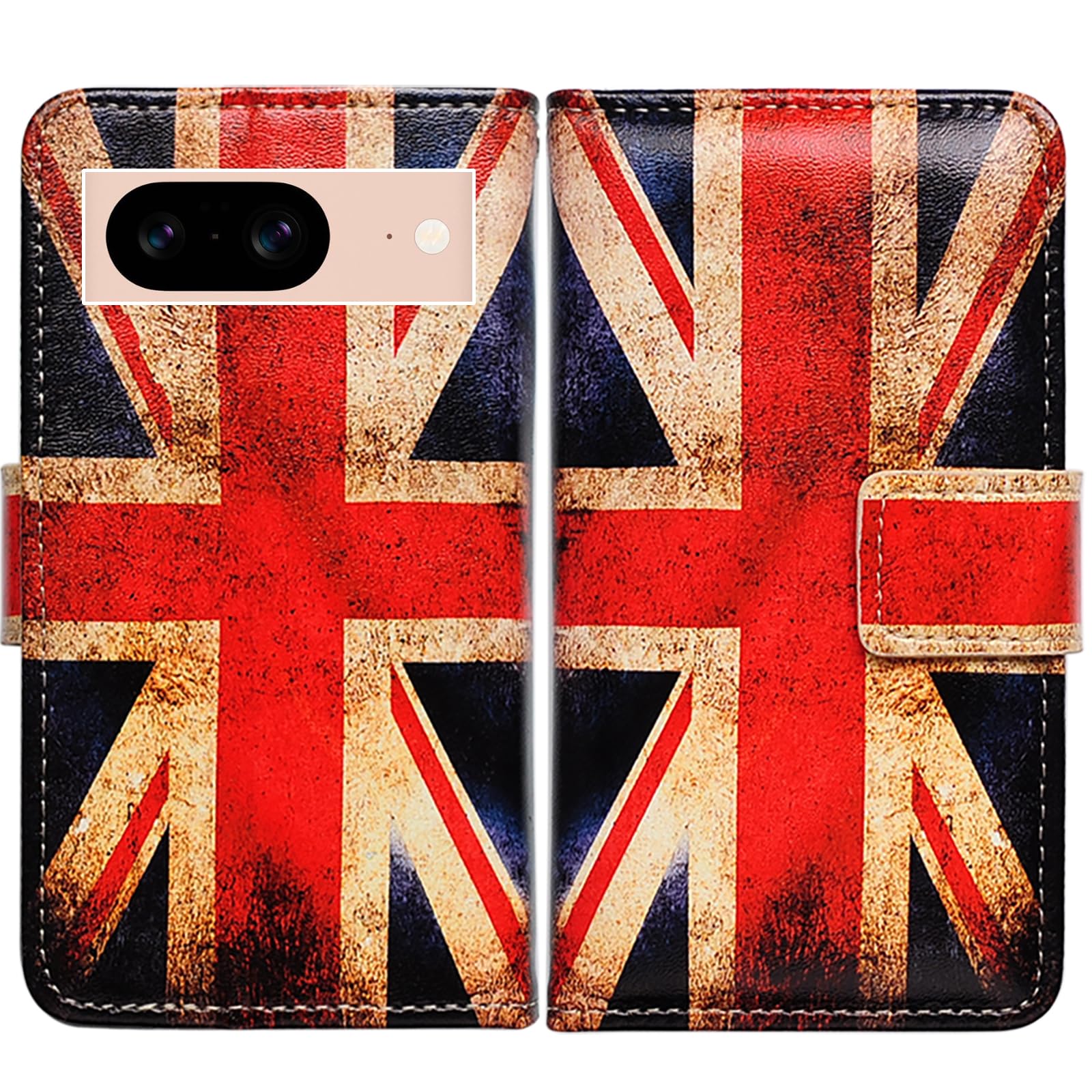 Bcov Pixel 8 Case,Retro Union Jack Flag Leather Flip Phone Case Wallet Cover with Card Slot Holder Kickstand For Google Pixel 8