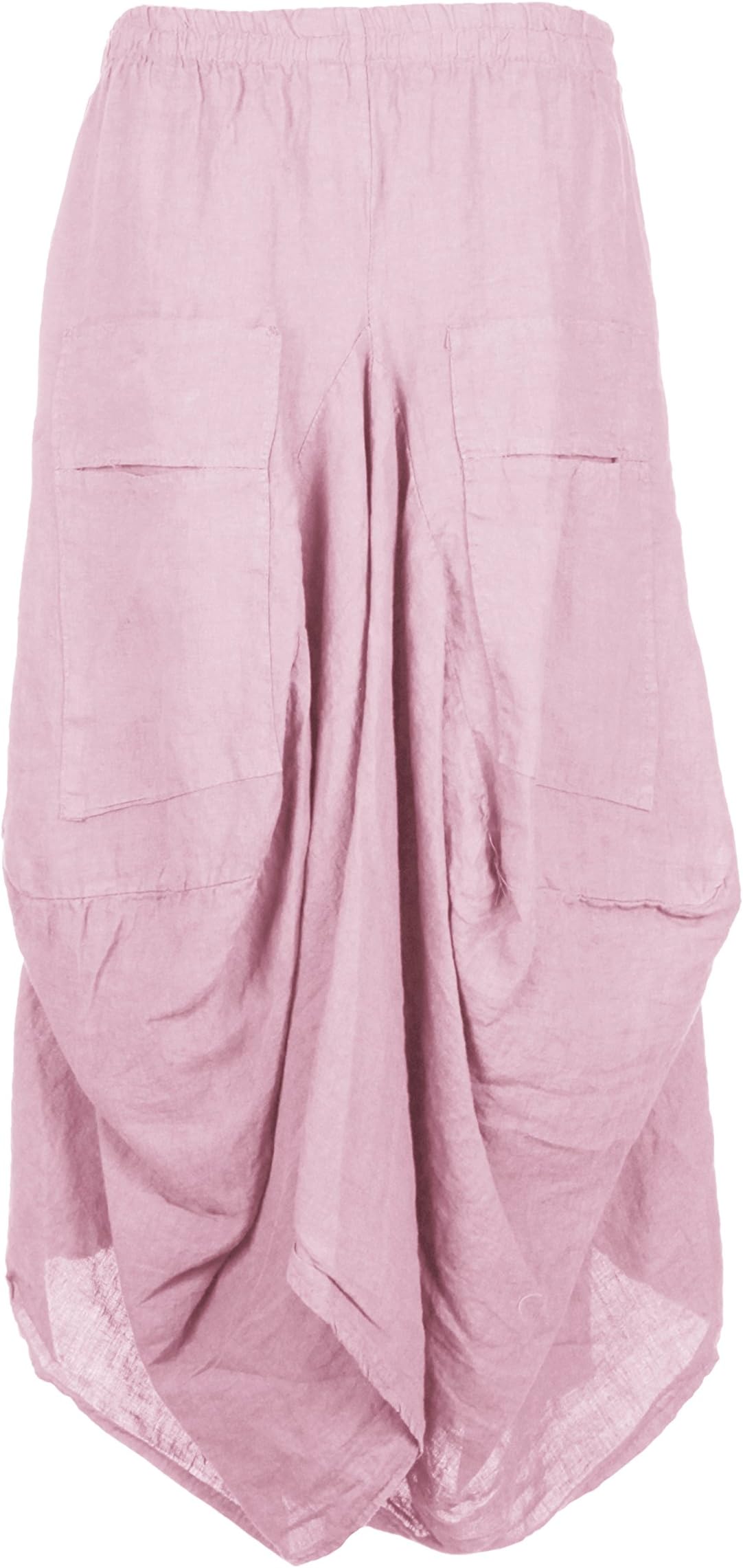 TEXTURE Ladies Womens Italian Lagenlook Elasticated 2 Slit Pocket Parachute Tulip Long Linen Midi Maxi Skirt One Size
