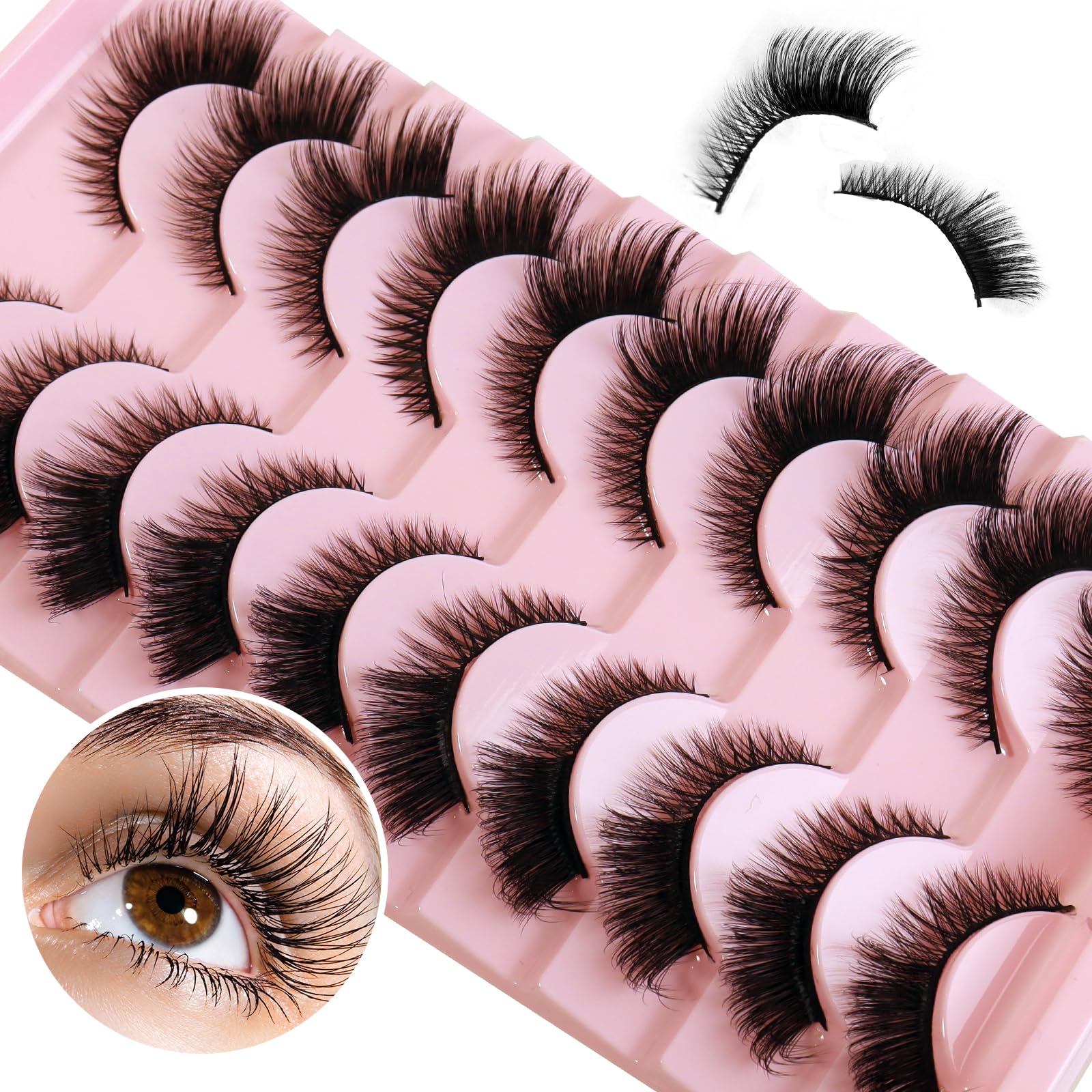 Manga Lashes Natural Wet Look Wispy Spiky Lashes 10 Pairs Anime Eyelashes Wispy Natural Lashes Extension Strip Thai Fake Eye Lashes Handmade Thick Soft Fake Eyelashes (Fox＆Cat A01) — image 1