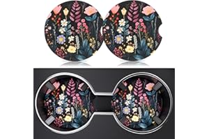 Heainaiyoo 2 Pack Car Cup Holder Coasters, 2.63 Inch Anti Slip Ceramic Absorbent Coaster with Cork Base and Finger Notch, Cute Car Accessories Interior for Women