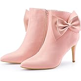 Allegra K Women's Pointy Toe Bow Stiletto Heel Ankle Boots
