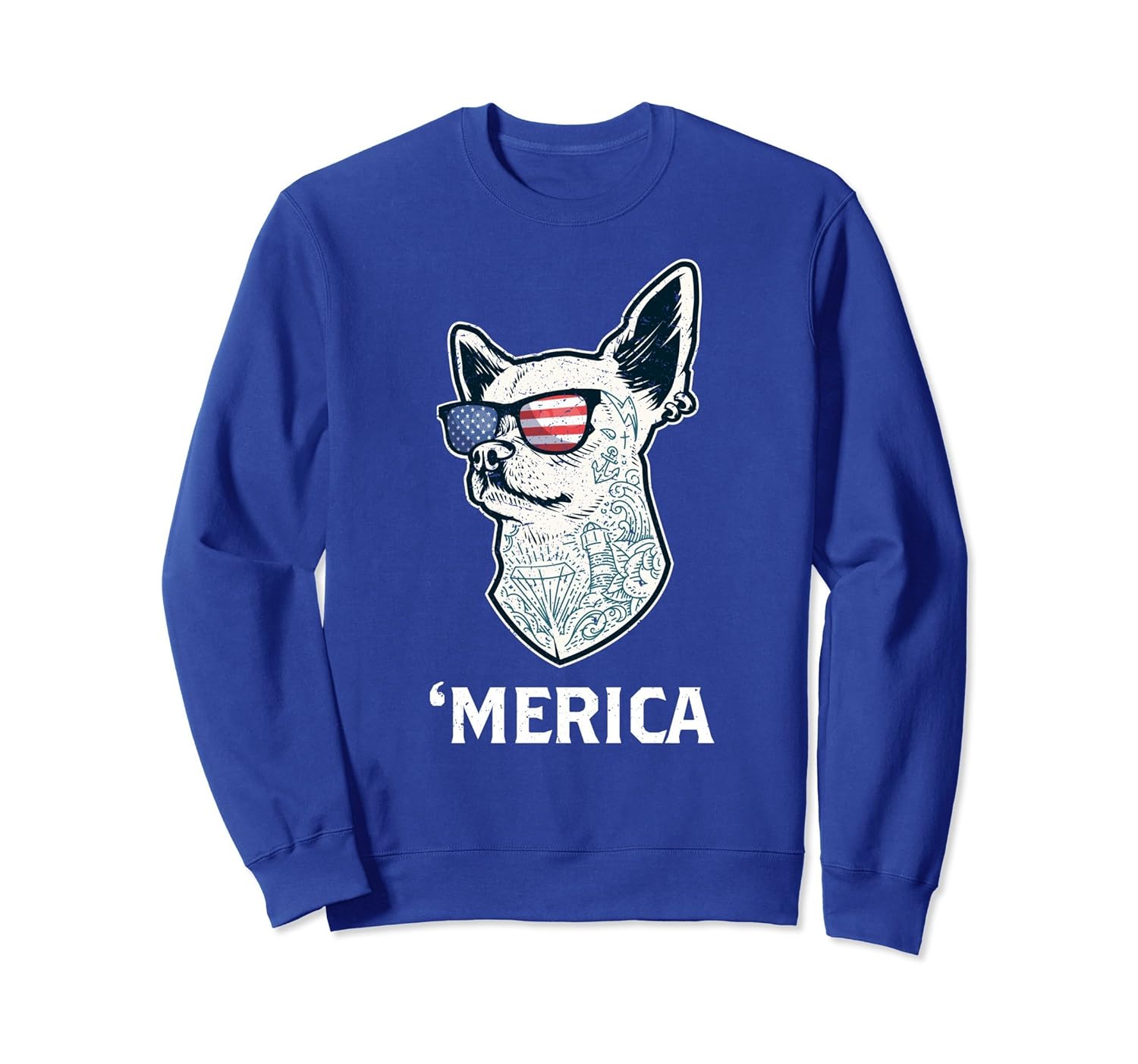 Merica American Patriot Dog Sunglasses USA Sweatshirt-anz