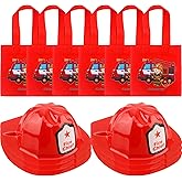 12 Pcs Kids Firefighter Party Favors include 6 Fireman Hats and 6 Firefighter Tote Bag Plastics Firefighter Dress Up Hat for Boys Girls Halloween Birthday Party Favors