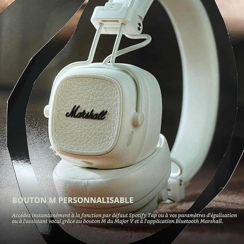 Casque Bluetooth Supra-auriculaire Major V, écouteurs sans Fil, Pliables, autonomie sans Fil de Plus de 100 Heures, crème