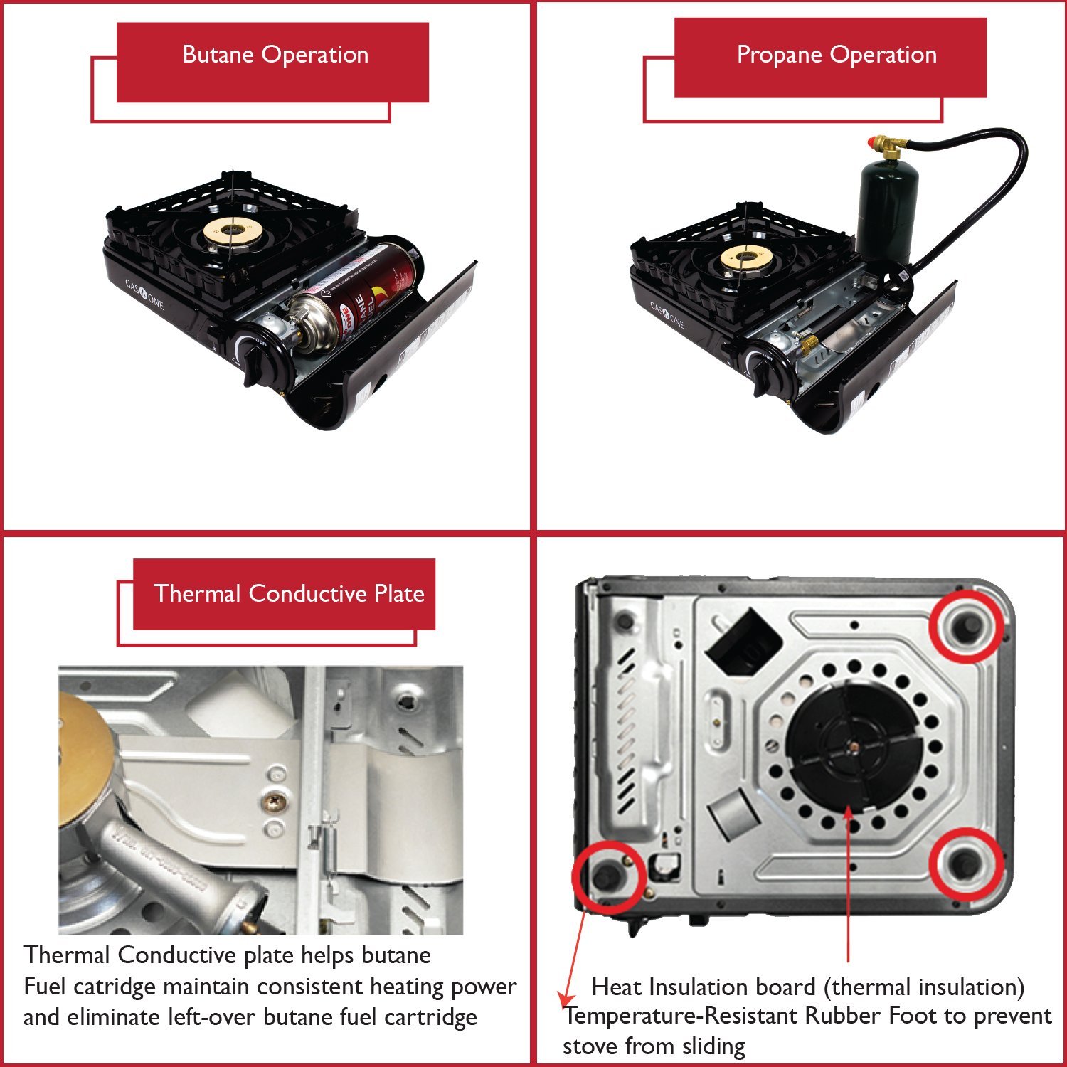 Gas ONE GS3900P Dual Fuel Propane or Butane Portable Stove with Brass