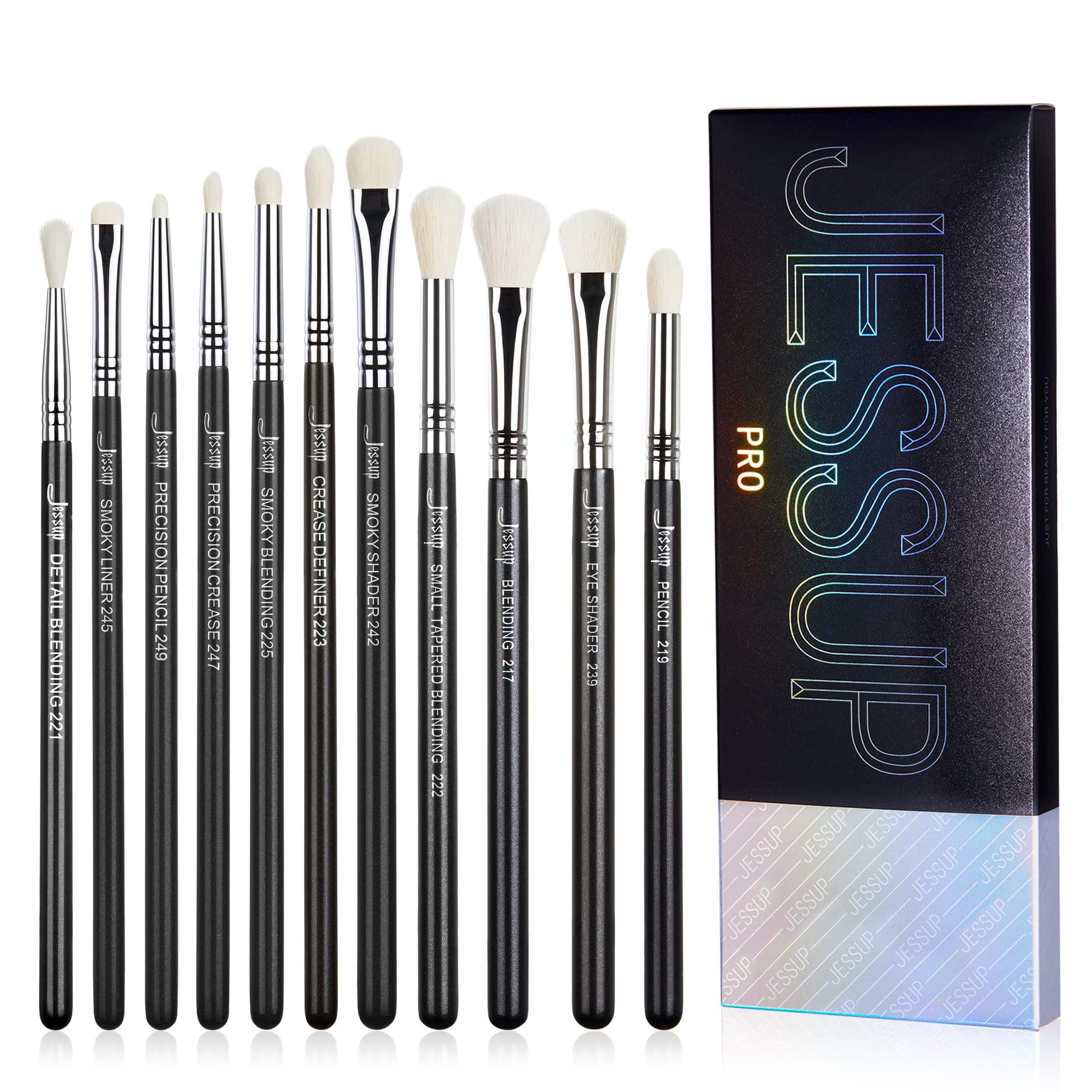Jessup Eyeshadow Brush Set 11pcs Professional Eye Makeup Brushes Set for Eye Shadow Blending Shader Crease, Black T340