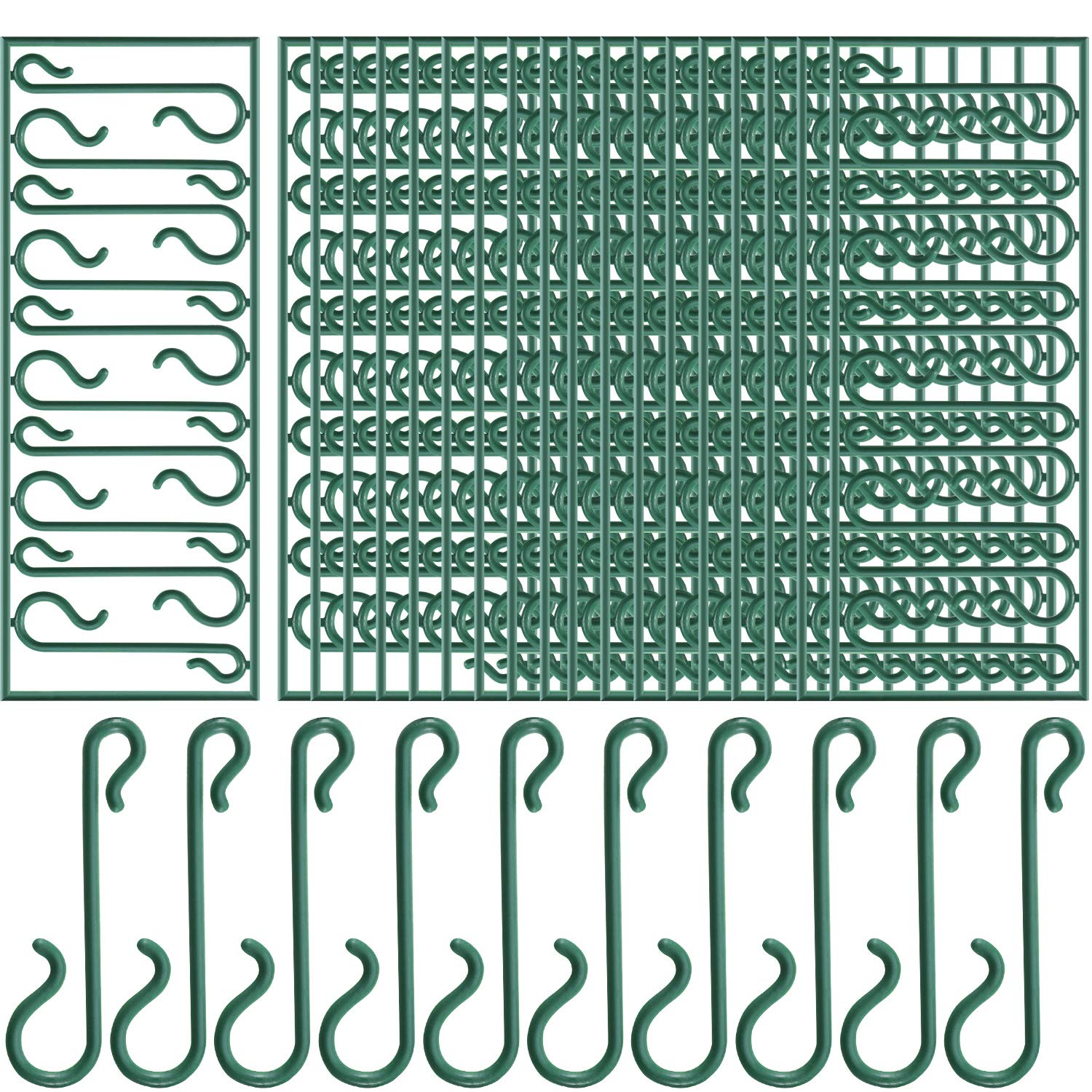 Pangda 200 Pcs Christmas Tree Hooks Bauble Hooks Green Plastic Ornament Mini Hangers for Christmas Tree, Wreath, Xmas Vine