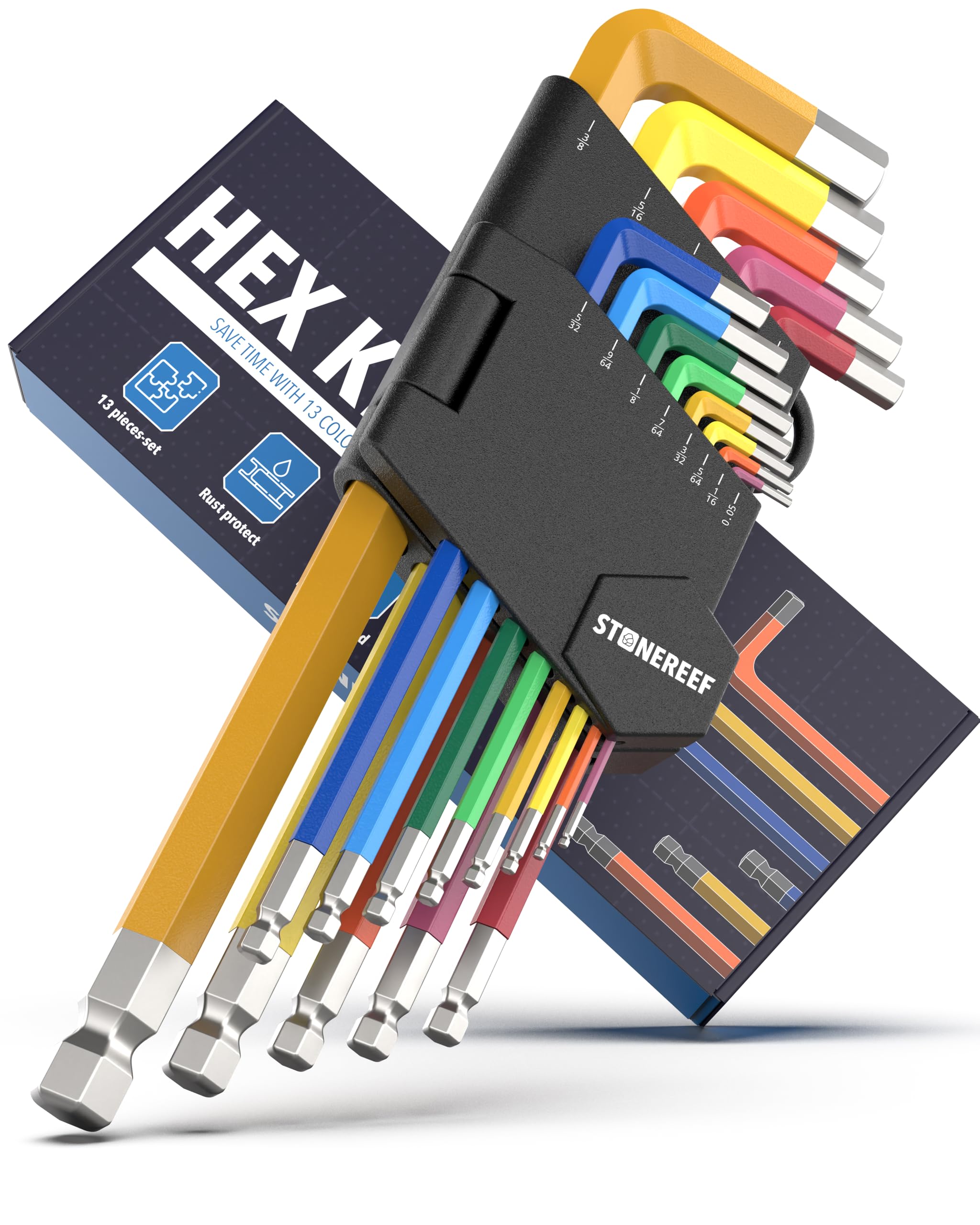 Photo 1 of 13 Piece SAE Allen Wrench Set Ball End Hex Keys Color Coded L Shape Design Alloy Steel Tool Kit for Bike Furniture Repair DIY Projects