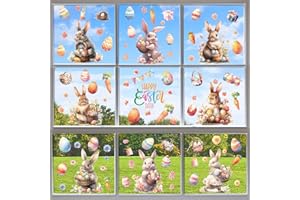 LAINLIGHT Easter Decorations - 9 Sheets Easter Window Clings for Glass Windows,Bunny Eggs Flowers Easter Window Stickers for Easter Party (Multi-a)