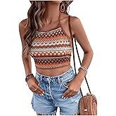SOLY HUX Women's Boho Chevron Print Cami Crop Tops Halter Tie Backless Summer Top