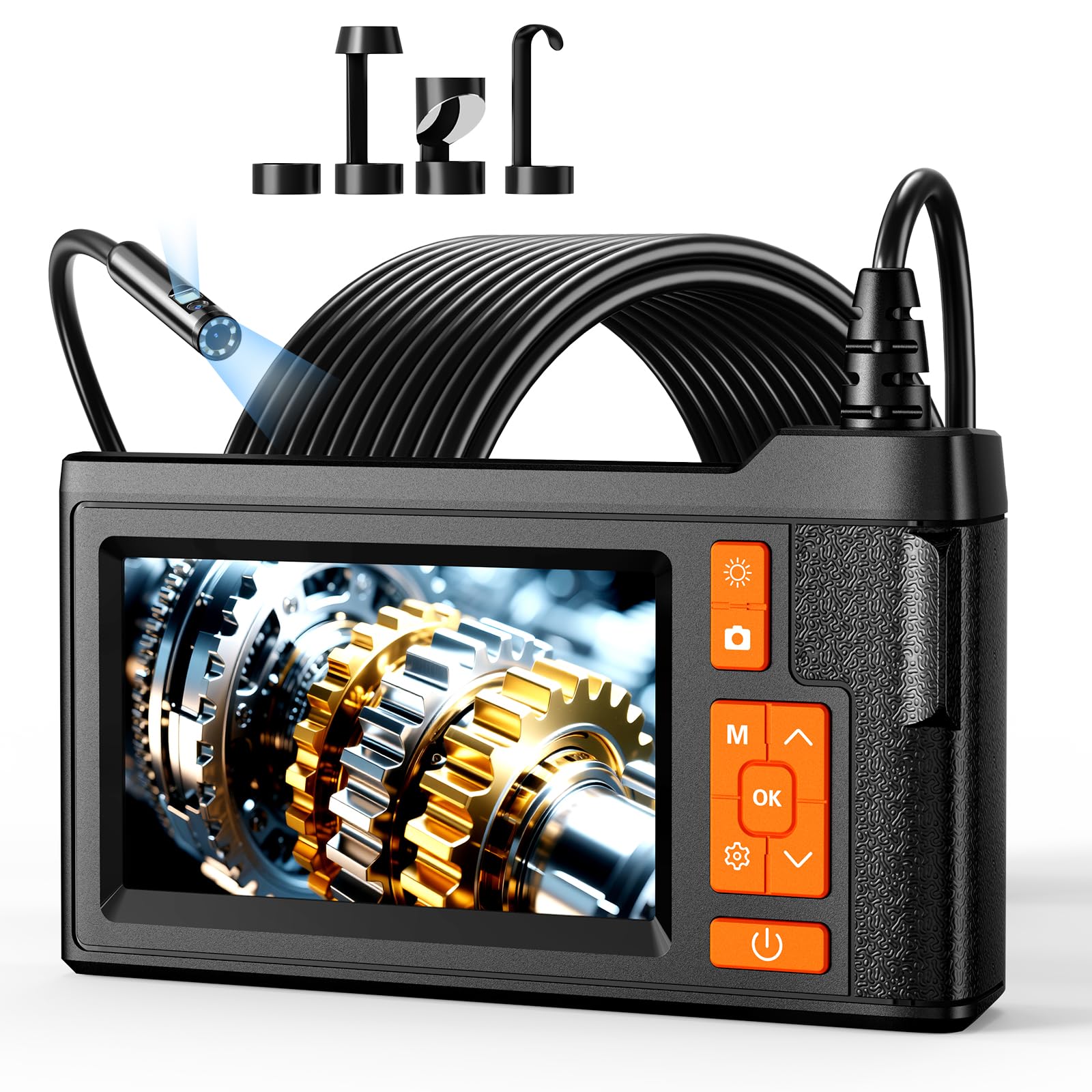 Photo 1 of Dual Lens Endoscope Camera with Light, 4.3" Borescope with Photo/Video Function & Free(Built in 32GB Card), 16.4FT Semi-Rigid Snake Cable with IP67 Waterproof for Pipe, Engine & HVAC Inspection