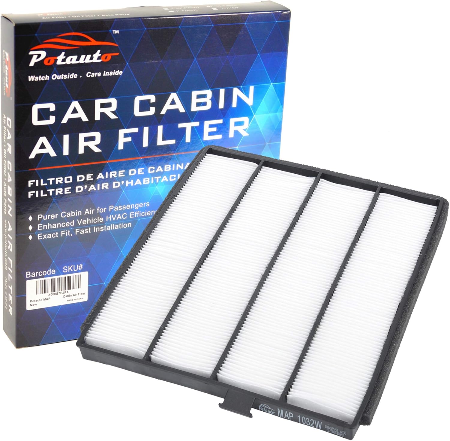 POTAUTO MAP 1032W (CF8813A) Replacement High Performance Car Cabin Air Filter for ACURA, MDX, HONDA, Odyssey, Pilot (Standard White)