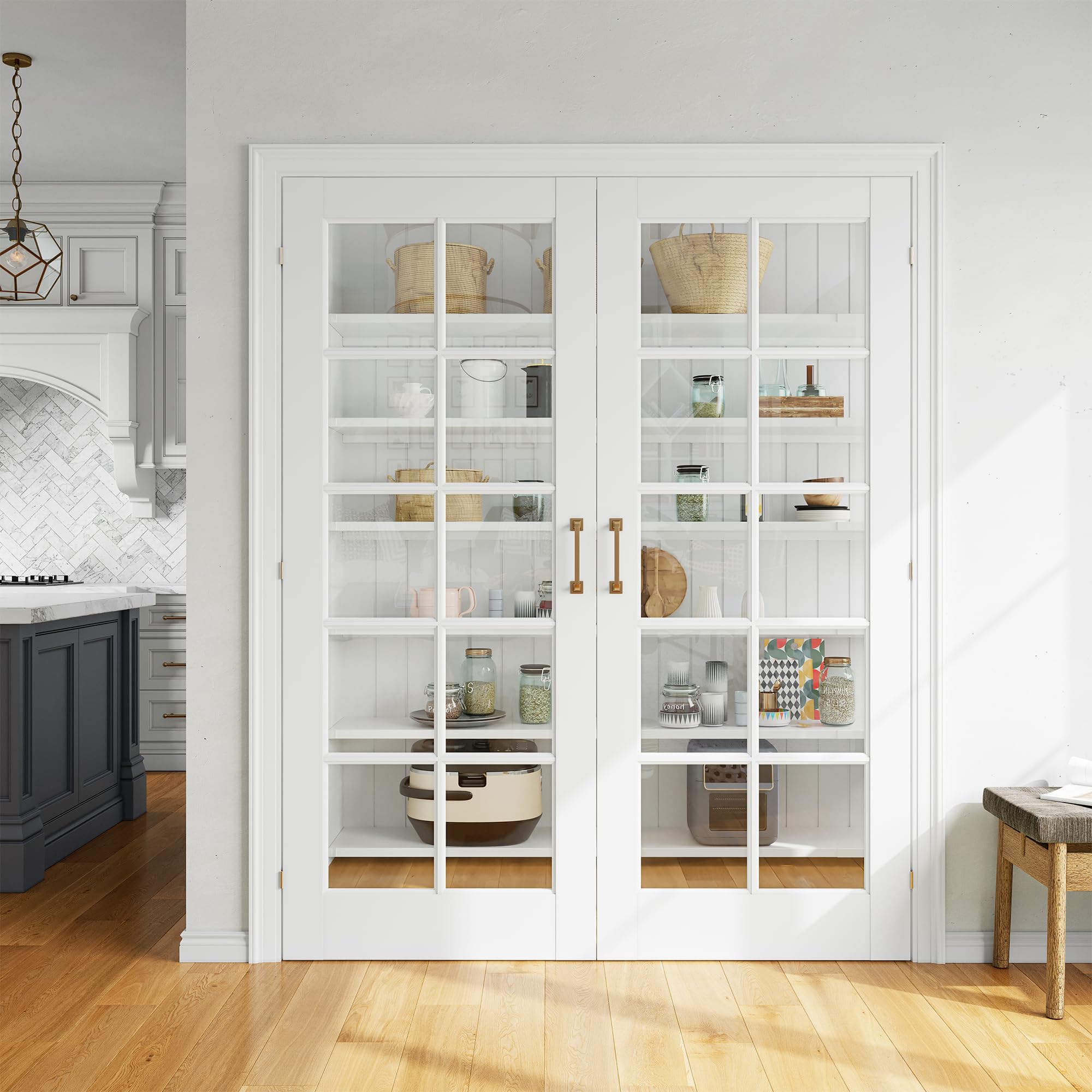 Photo 1 of (32" x 2) x 80" Clear Glass French Interior Door Slab, 10-Lite Glass Pantry Door for Bathroom Laundry Closet Pocket, Solid Core Pre-Assembled Panel Without Hardware, White