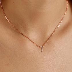 MONOOC Small Initial Necklace Letter J, 14K Rose