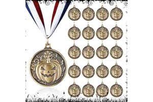 Tondiamo 20 Pcs Halloween Pumpkin Winner Medals 2" Gold Halloween Awards Medals Participation Medals Award Medals with Neck Ribbon for Kids Adults Contest Prizes Fall Holiday Parties