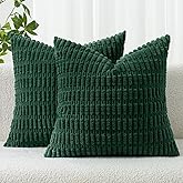 MIULEE Pack of 2 Dark Green Corduroy Decorative Pillow Covers 18x18 Inch Soft Boho Striped Throw Pillow Covers Modern Farmhouse Home Decor for Sofa Living Room Couch Bed