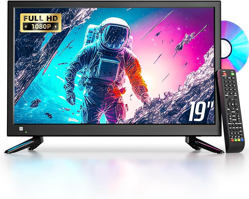 Desobry 19 inch TV with Built-in DVD Player 1080P HDMI USB Freeview 12V