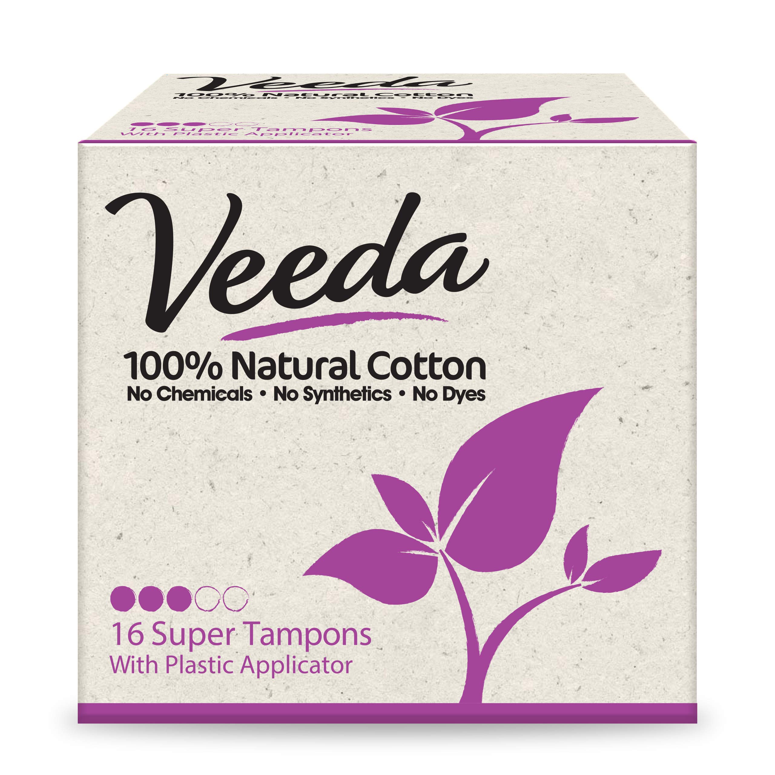 Veeda 100 Natural Cotton Compact BPAFree Applicator Tampons Chlorine