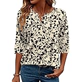 AKEWEI Women's V Neck 3/4 Sleeve T Shirts Summer Top Dressy Casual Basic Tees Shirt Tunic Blouses