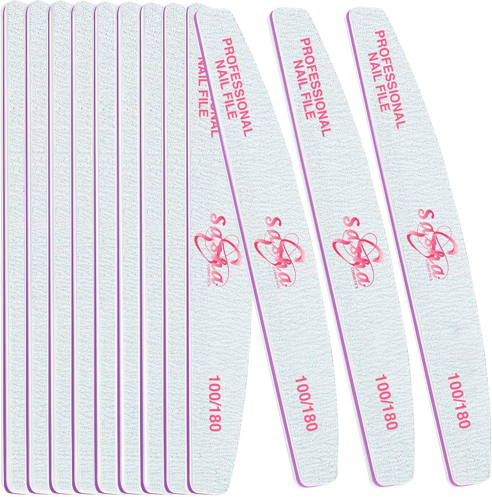 Sasha 12pk Nail Files 100/180 Grit Half-Moon Emery Boards Washable Manicure Pet
