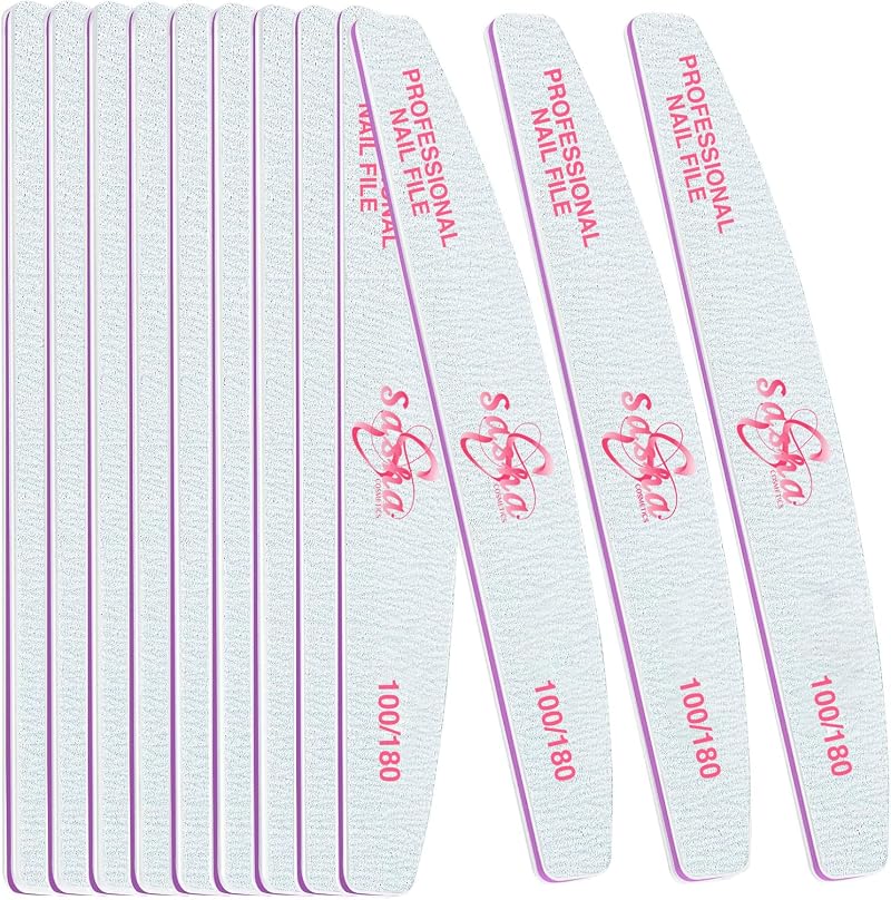 Sasha 12pk Nail Files 100/180 Grit Half-Moon Emery Boards Washable Manicure Pet