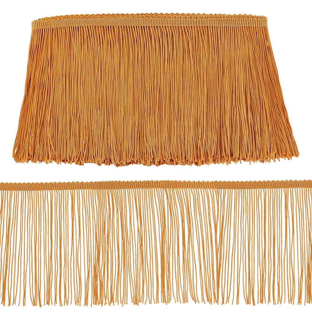 OLYCRAFT 10m Fringe Trim Lace Tassel 14.5cm Wide Champagne Chainette Fringe Trim Ribbon for Latin Dance Dress DIY Clothing Embellishment Lamp Shade and Pillow Decorations