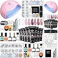 Modelones Poly Nail Gel Kit 8 Rosy Pink Colors with 48W U V/LED Lamp Poly Extension Gel Complete Nail Art Tools Professional Starter Manicure Kit Supplies Rhinestone Glitters Beauty Gift DIY at Home